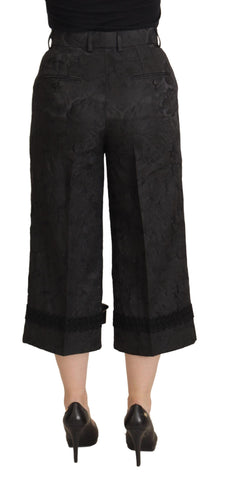Black Brocade Cropped High Waist Pants