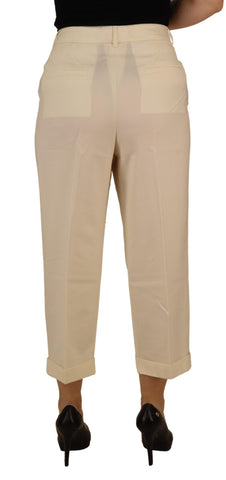 Ivory High Waist Cropped Folded Hem Trousers Pants