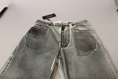 Grey Washed High Waist Denim Pants Cotton Jeans