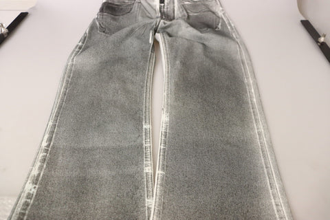 Grey Washed High Waist Denim Pants Cotton Jeans