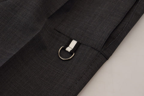 Gray Checked Cargo Trousers Stretch Pants