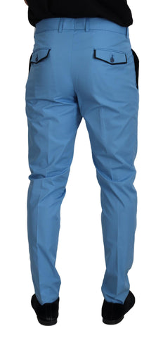 Blue Cotton Silk Trousers Chinos Pants