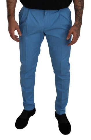 Blue Cotton Silk Trousers Chinos Pants
