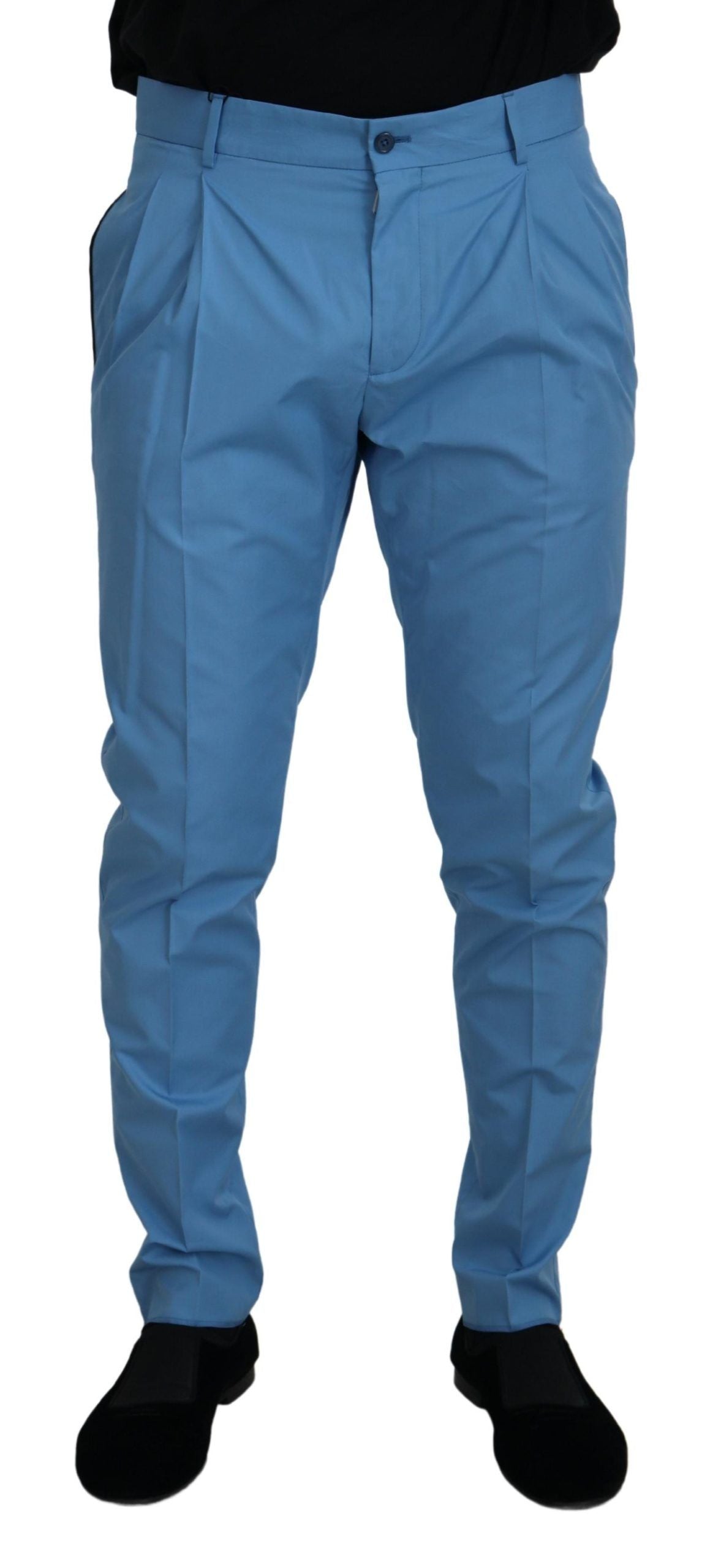 Blue Cotton Silk Trousers Chinos Pants