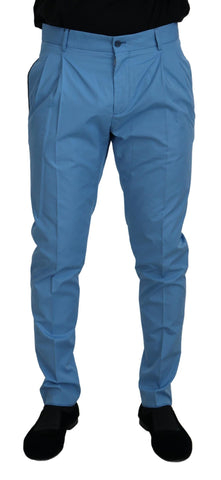 Blue Cotton Silk Trousers Chinos Pants