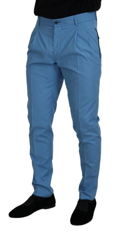 Blue Cotton Silk Trousers Chinos Pants