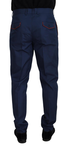 Blue Cotton Silk Trousers Chinos Pants