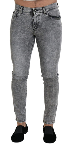 Gray Slim Fit Wash Stretch Cotton Denim Jeans