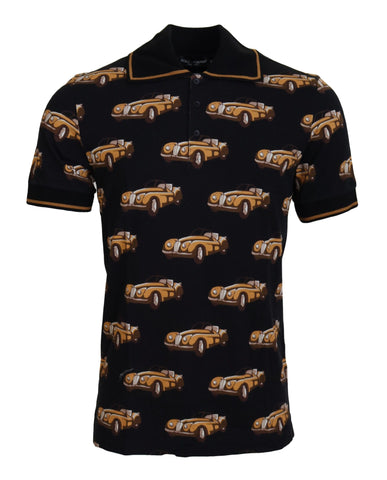 Black Car Print Short Sleeve Polo T-shirt