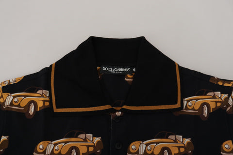 Black Car Print Short Sleeve Polo T-shirt