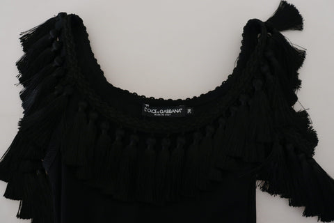 Black Tank Top Blouse Tassle Cotton Blouse