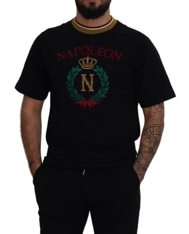 Black Cotton Embroidered Crewneck T-shirt