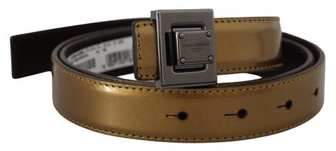 Gold Leather Silver Square Metal Buckle Belt