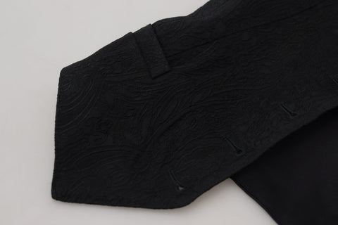 Black Brocade Button Down Sleeveless Vest Top