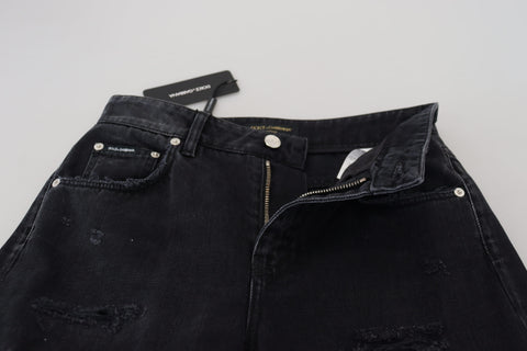 Black Cotton Tattered High Waist Denim Jeans
