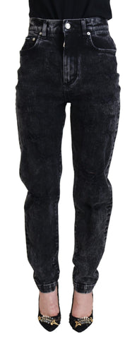 Black Washed Cotton High Waist Denim Jeans