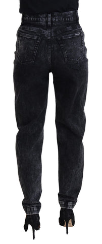 Black Washed Cotton High Waist Denim Jeans