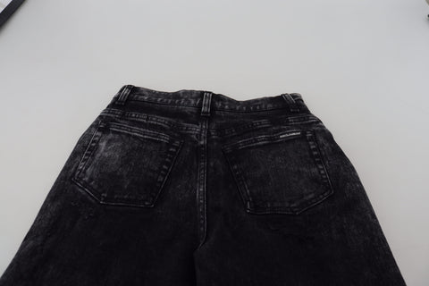 Black Washed Cotton High Waist Denim Jeans