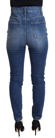 Blue Cotton High Waist Skinny Denim Jeans
