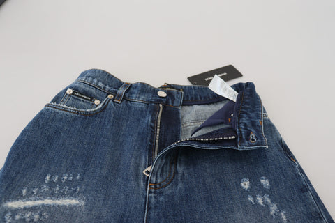 Blue Washed Cotton Tattered Denim Jeans
