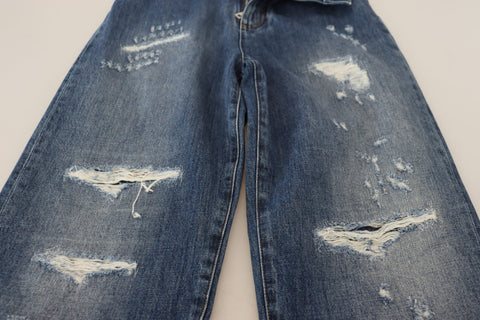 Blue Washed Cotton Tattered Denim Jeans