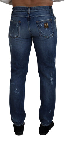 Blue Cotton Tattered Men Denim Jeans