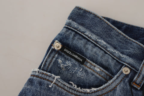 Blue Cotton Tattered Men Denim Jeans