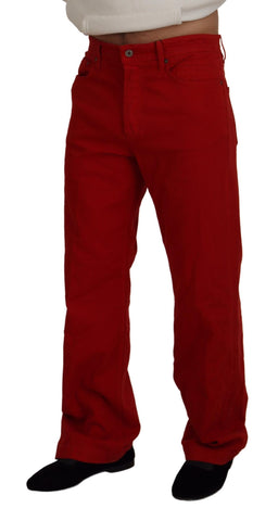 Red Cotton Straight Fit Men Denim Jeans
