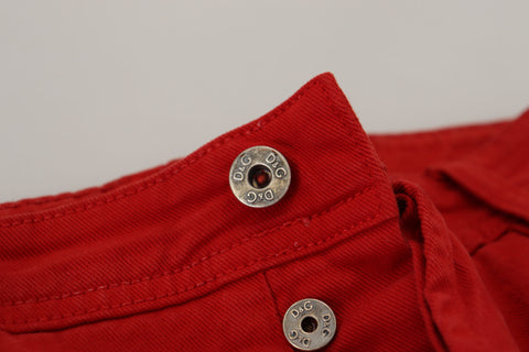 Red Cotton Straight Fit Men Denim Jeans