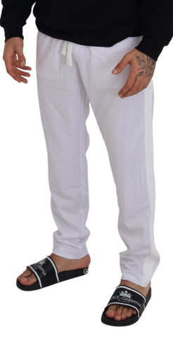 White Polyester Crown Logo Jogger Pants