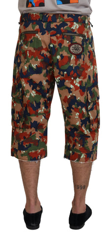 Multicolor Cotton Camouflaged Cargo Shorts