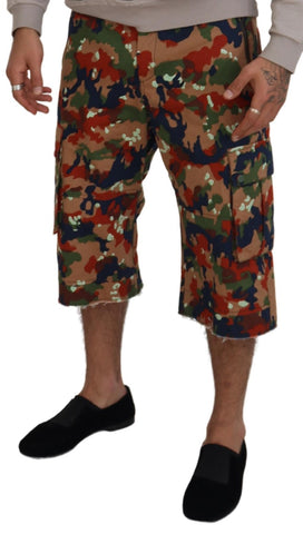 Multicolor Cotton Camouflaged Cargo Shorts