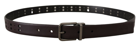 Burgundy Leather Perforated Metal Buckle Belt