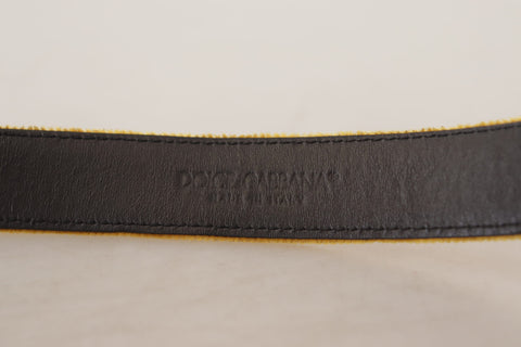 Mustard Velvet Gold Logo Engraved Metal Buckle Belt