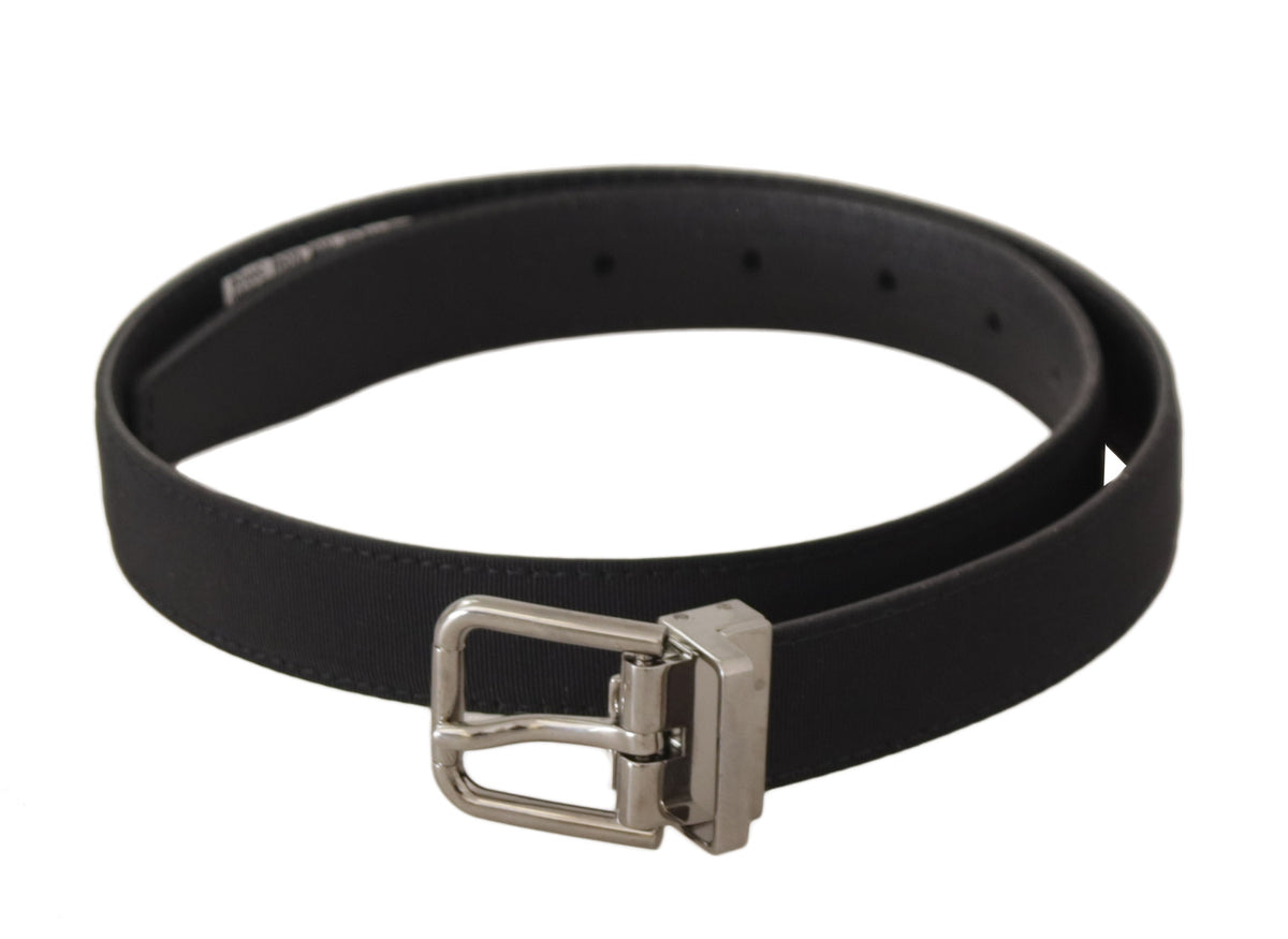 Black Canvas Leather Silver Tone Metal Buckle Belt