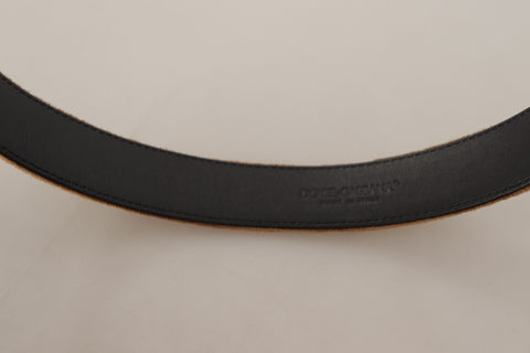 Brown Velvet Bronze Vintage Logo Metal Buckle Belt