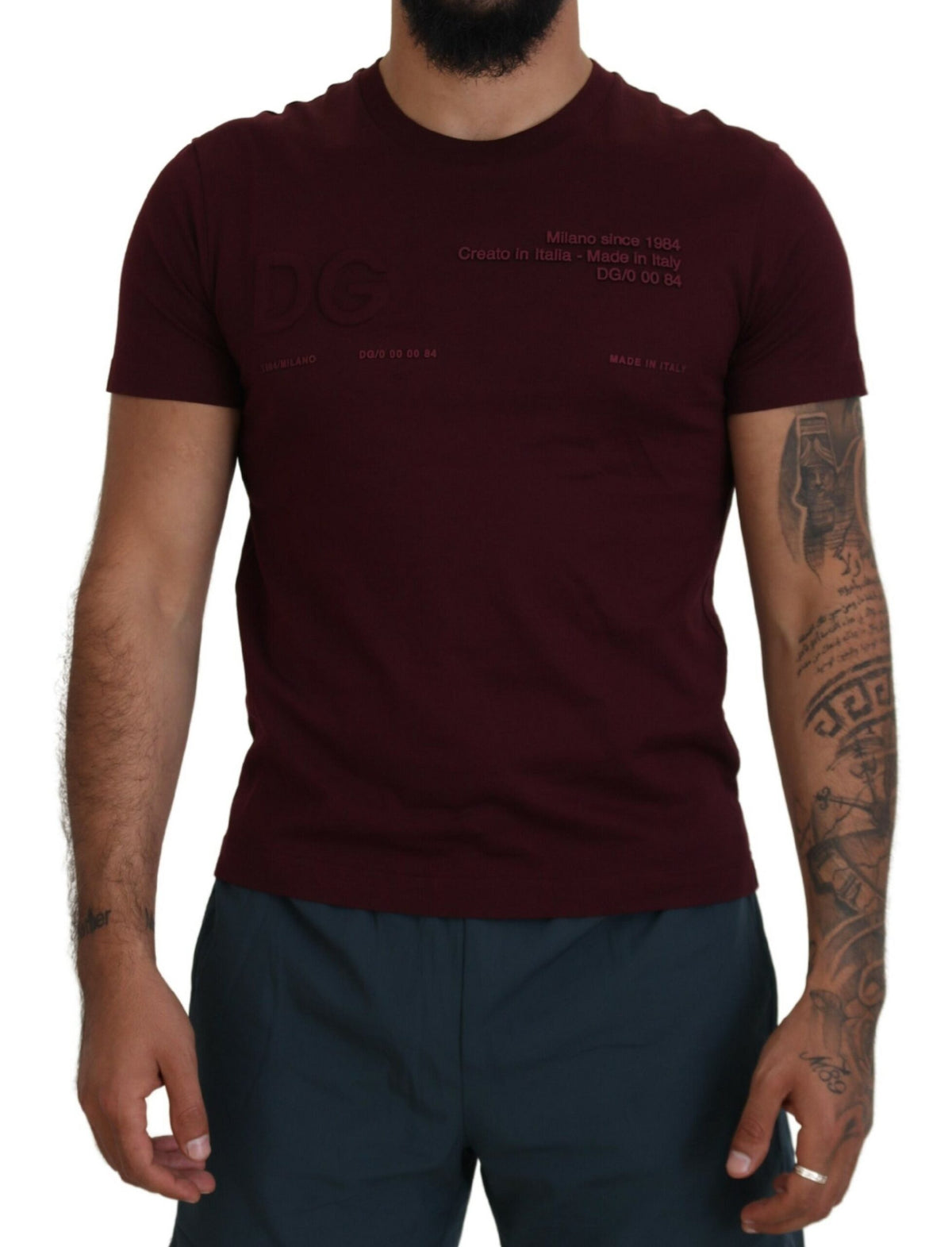 Maroon Printed Short Sleeves Men T-shirt