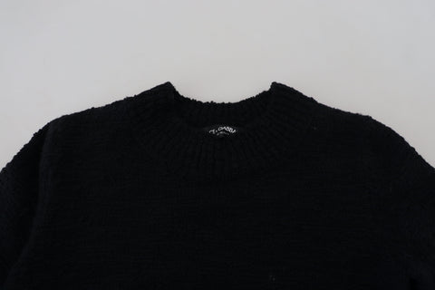 Black Wool Knit Crewneck Pullover Sweater