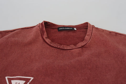 Maroon Print Round Neck Short Sleeves T-shirt