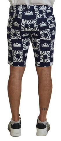 Blue Logo Print Cotton Chinos Shorts