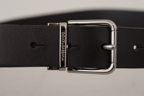 Black Casual Calf Leather Logo Metal Buckle Belt