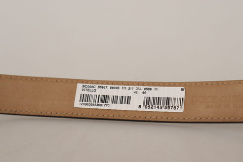 Black Calf Leather Logo Engraved Metal Buckle Belt