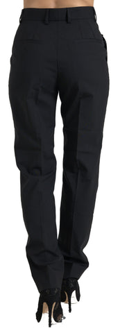 Black Wool High Waist Tapered Pants