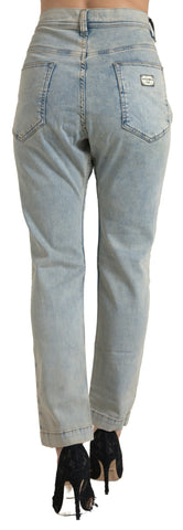 Blue Washed Cotton Mid Waist Skinny Jeans