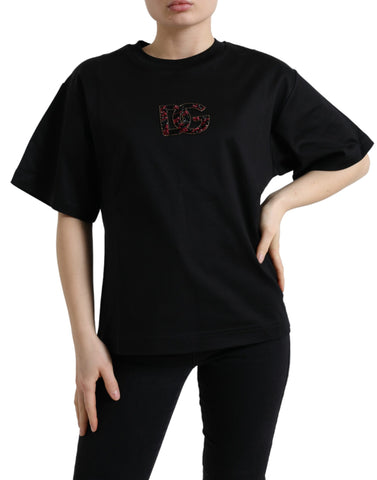 Black Cotton DG Crystal Crewneck Tee T-shirt