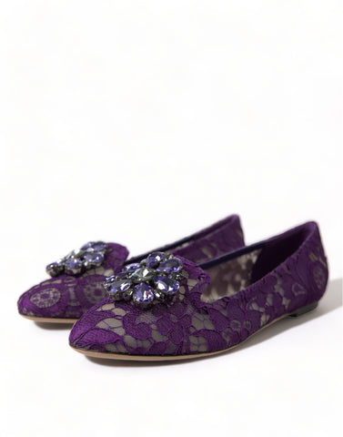 Purple Vally Taormina Lace Crystals Flats Shoes