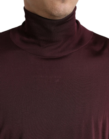 Maroon Viscose Turtleneck Pullover Sweater