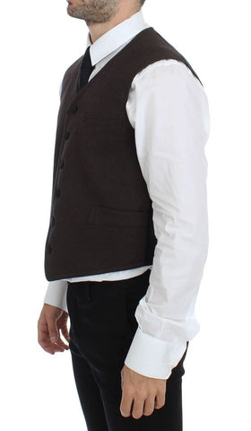 Brown Cotton Blend Dress Vest Gilet