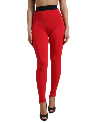Red Nylon DG Logo Slim Leggings Pants