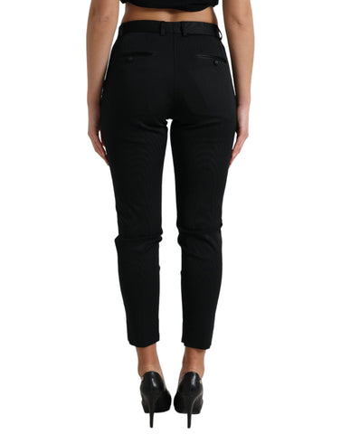 Black Mid Waist Skinny Cropped Pants